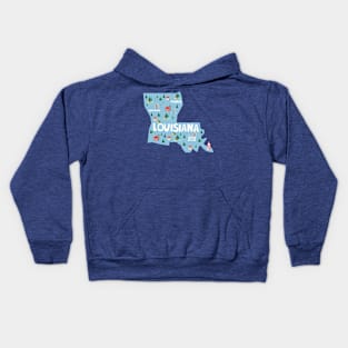 Louisiana Illustrated Map Kids Hoodie